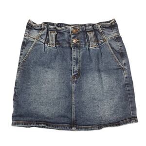 Angel Kiss Denim Collection Dark Washed Blue Jean Stretch  Mini Skirt